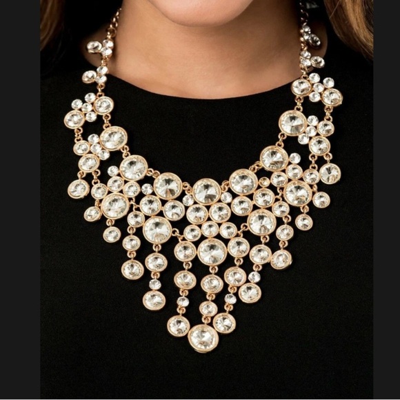 Paparazzi Gold and Clear Statement Necklace - Picture 1 of 6